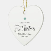 Baby's eerste kerstgeboorte begint Foto Hart Keramisch Ornament (Links)