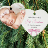 Baby's Eerste Kerstgeboorte Stats Foto Roze Bow Keramisch Ornament