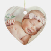 Baby's Eerste Kerstgeboorte Stats Foto Roze Bow Keramisch Ornament (Achterkant)