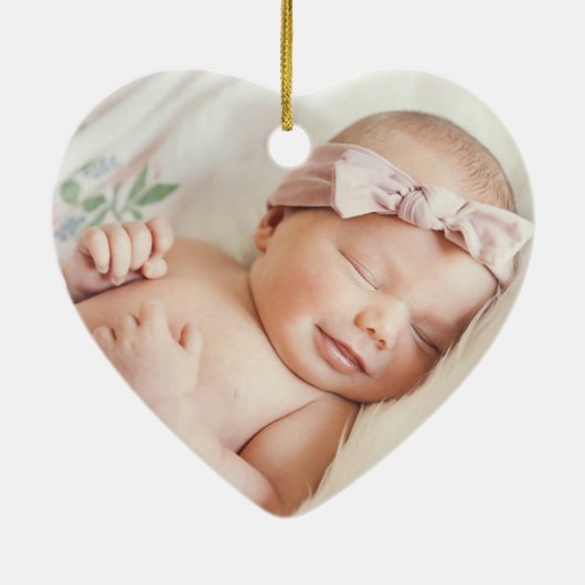 Baby's Eerste Kerstgeboorte Stats Foto Roze Bow Keramisch Ornament (Achterkant)