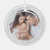 Baby's Eerste Kerstgeboorte Stats Marmeren Foto Glas Ornament (Voorkant)