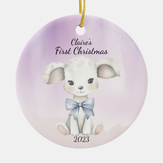 Baby's eerste kerstgeit gepersonaliseerd keramisch ornament (Voorkant)