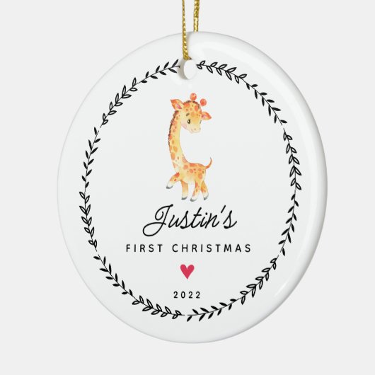 Baby's eerste kerstgiraf keramisch ornament (Links)
