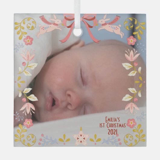 Baby's Eerste kerstglas Square Ornament (Voorkant)