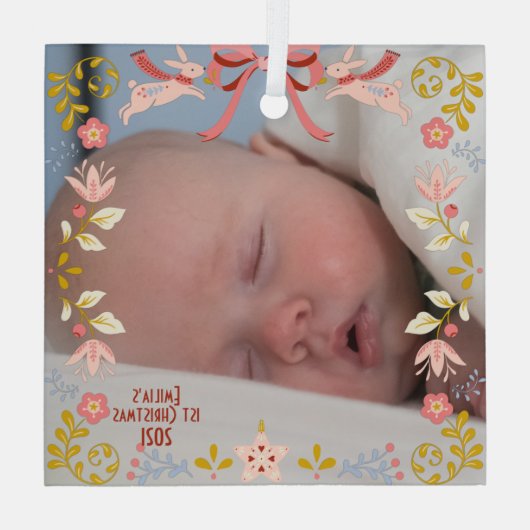 Baby's Eerste kerstglas Square Ornament (Achterkant)