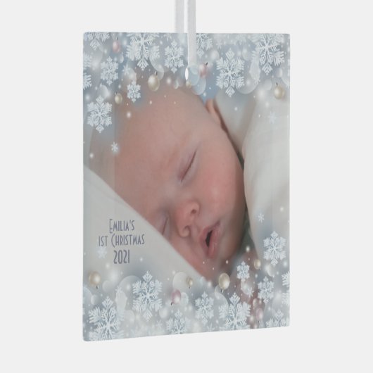 Baby's Eerste kerstglas Square Ornament (Voorkant Rechts)