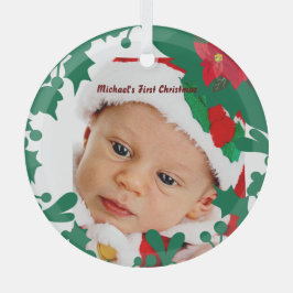 Baby's eerste kerstgroene, aangepaste foto op maat glas ornament