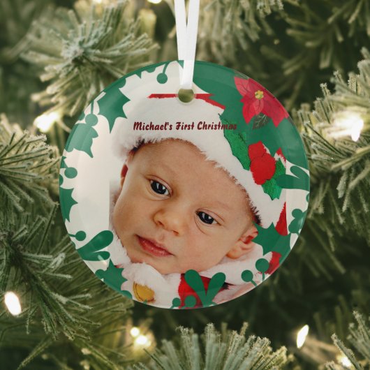 Baby's eerste kerstgroene, aangepaste foto op maat glas ornament (Insitu)
