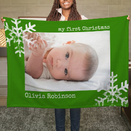 Baby's eerste kerstgroene foto Snowflakes Fleece Deken