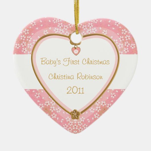 Baby's Eerste Kersthart Lijst Keramisch Ornament (Voorkant)