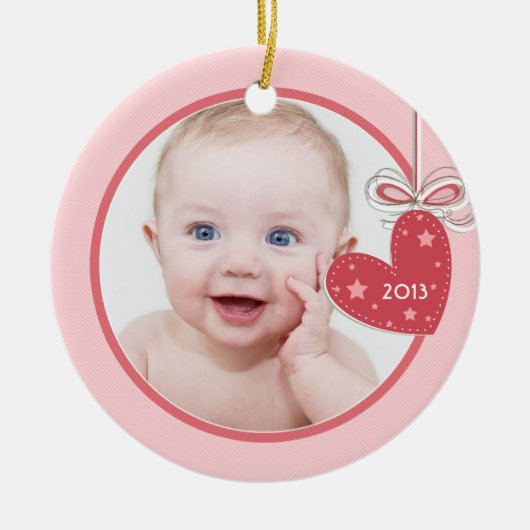 Baby's eerste kersthartfoto kerst keramisch ornament (Voorkant)