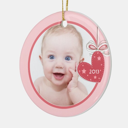 Baby's eerste kersthartfoto kerst keramisch ornament (Links)