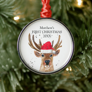 Baby's Eerste Kersthert Waterverf Forest Boy Metalen Ornament