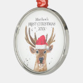 Baby's Eerste Kersthert Waterverf Forest Boy Metalen Ornament (Links)