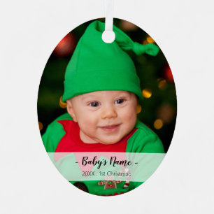 Baby's Eerste Kerstjaar Fotoscriptnaam Oval Metalen Ornament