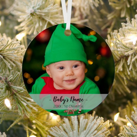 Baby's eerste kerstjaar Sjabloon met fotoscript Metalen Ornament (Insitu)