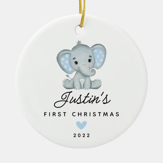 Baby's eerste kerstjongen Elephant 2 Sided Photo Keramisch Ornament (Voorkant)