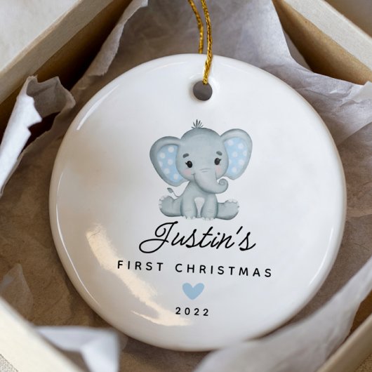 Baby's eerste kerstjongen Elephant 2 Sided Photo Keramisch Ornament