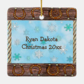 Baby's eerste kerstjongetje en Teddy Bear Keramisch Ornament (Achterkant)