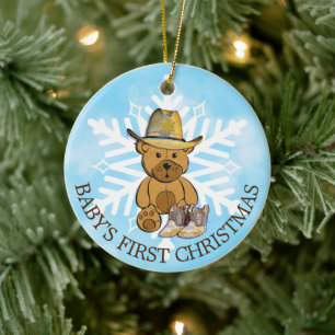Baby's eerste kerstjongetje en Teddy Bear Keramisch Ornament