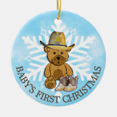 Baby's eerste kerstjongetje en Teddy Bear Keramisch Ornament (Voorkant)