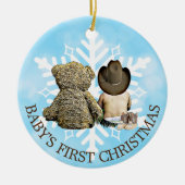 Baby's eerste kerstjongetje en Teddy Bear Keramisch Ornament (Voorkant)