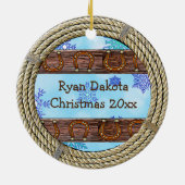 Baby's eerste kerstjongetje en Teddy Bear Keramisch Ornament (Achterkant)