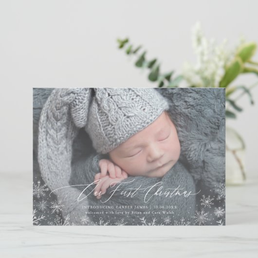 Baby's eerste kerstkaartje voor pasgeborenen feestdagenkaart (Staand voorkant)