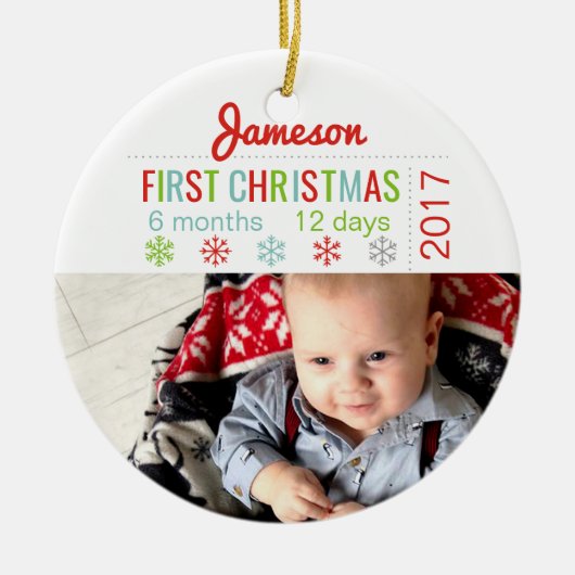 Baby's eerste kerstkeramische snowflake-decoratie keramisch ornament (Voorkant)