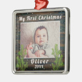 Baby's Eerste Kerstkerst Rustic Wood Metalen Ornament (Links)