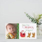 Baby's eerste kerstkerstkerstman slee fotokaart feestdagenkaart (Staand voorkant)