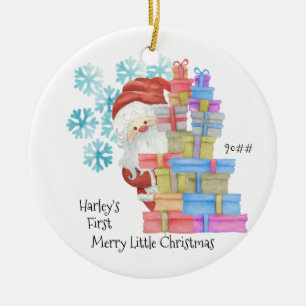 Baby's eerste kerstkerstman en cadeaufoto keramisch ornament