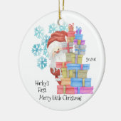 Baby's eerste kerstkerstman en cadeaufoto keramisch ornament (Links)