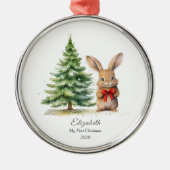 Baby's eerste kerstkonijn gepersonaliseerd metalen ornament (Voorkant)