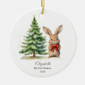 Baby's Eerste Kerstkonijn Gepersonaliseerde Foto Keramisch Ornament (Voorkant)