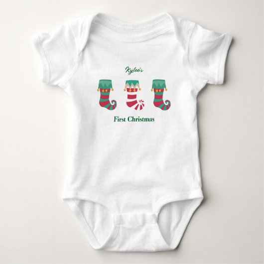 Baby's Eerste Kerstkousen Gepersonaliseerde naam Romper (Voorkant)