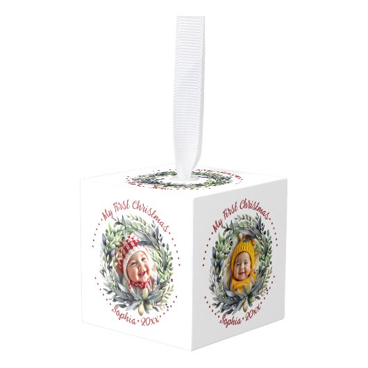 Baby's eerste kerstkrans met groene foto decoratie (Voorkant hoekig)