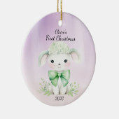 Baby's eerste kerstlam gepersonaliseerd keramisch ornament (Rechts)