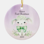 Baby's eerste kerstlam gepersonaliseerd keramisch ornament (Voorkant)