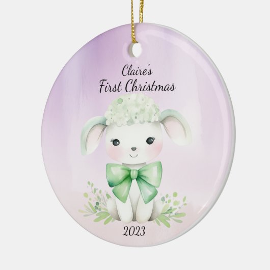 Baby's eerste kerstlam gepersonaliseerd keramisch ornament (Links)