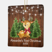 Baby's Eerste Kerstlichten Hert Rode Strik Keramisch Ornament (Links)