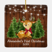 Baby's Eerste Kerstlichten Hert Rode Strik Keramisch Ornament (Achterkant)