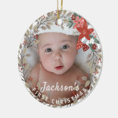 Baby's eerste kerstman Holly Wreath Photo Keepomwi Keramisch Ornament (Links)