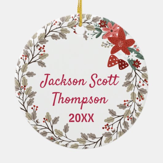 Baby's eerste kerstman Holly Wreath Photo Keepomwi Keramisch Ornament (Achterkant)