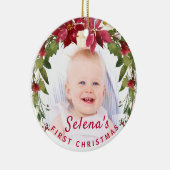 Baby's eerste kerstman Holly Wreath Photo Keepomwi Keramisch Ornament (Rechts)