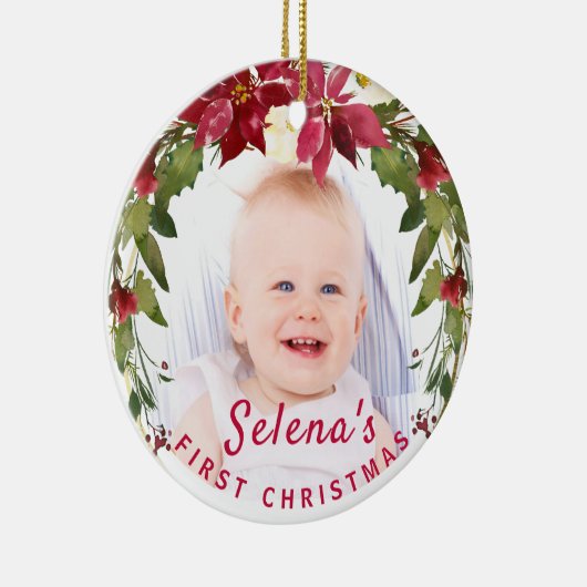 Baby's eerste kerstman Holly Wreath Photo Keepomwi Keramisch Ornament (Rechts)
