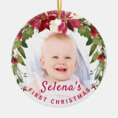 Baby's eerste kerstman Holly Wreath Photo Keepomwi Keramisch Ornament (Voorkant)