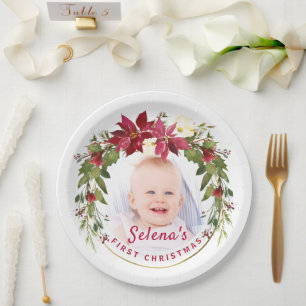 Baby's eerste kerstman Holly Wreath Photo Keepomwi Papieren Bordje