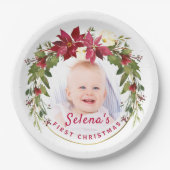 Baby's eerste kerstman Holly Wreath Photo Keepomwi Papieren Bordje (Voorkant)