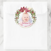 Baby's eerste kerstman Holly Wreath Photo Keepomwi Ronde Sticker (Tas)